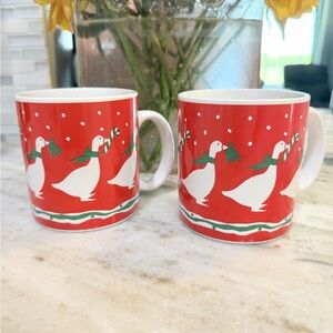 Boundary Waters CHRISTMAS GOOSE Geese 10oz Mug Set 2Pc Vtg 1987 Japan